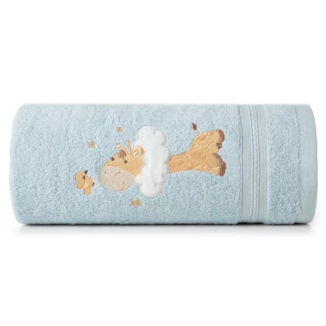 Ręcznik kąpielowy 70x140 cm bawełniany kolor niebieski z aplikacja z żyrafą 450 g/m2 BABY 41 Eurofirany