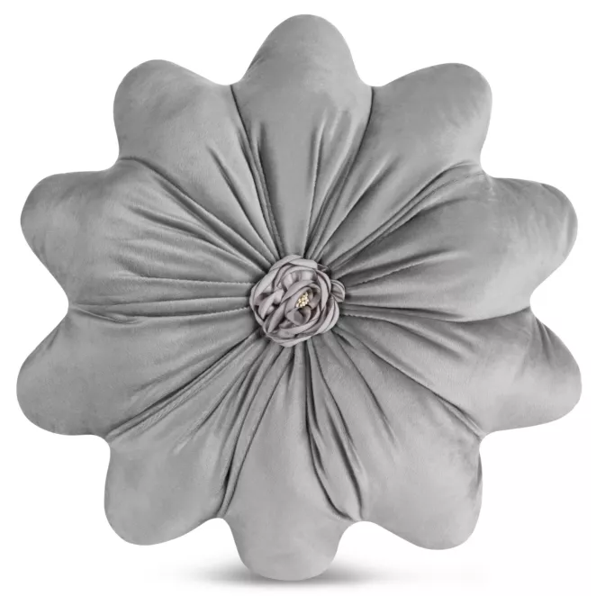 Poduszka w kształcie kwiatka o średnicy 40 cm welwetowa srebrna FLORES 5 Eurofirany