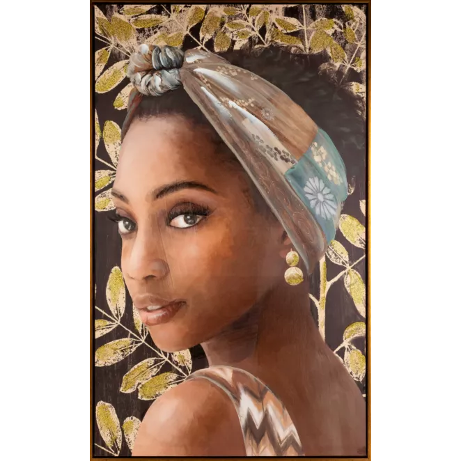 Obraz ręcznie malowany na płótnie w złotej ramce portret kobiety