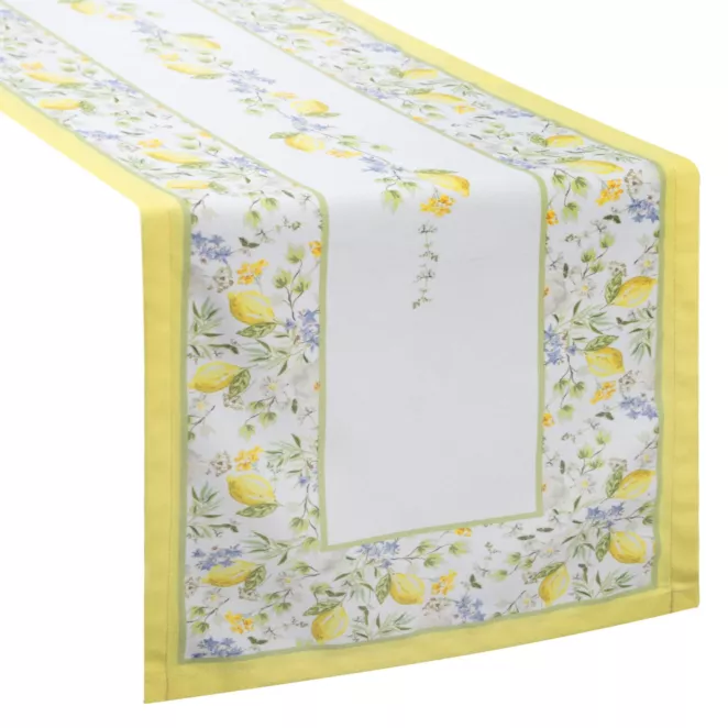 Bieżnik na stół 40x140 cm jasnokremowo, żółty w letni motyw cytryn  SUMMER 16 Eurofirany