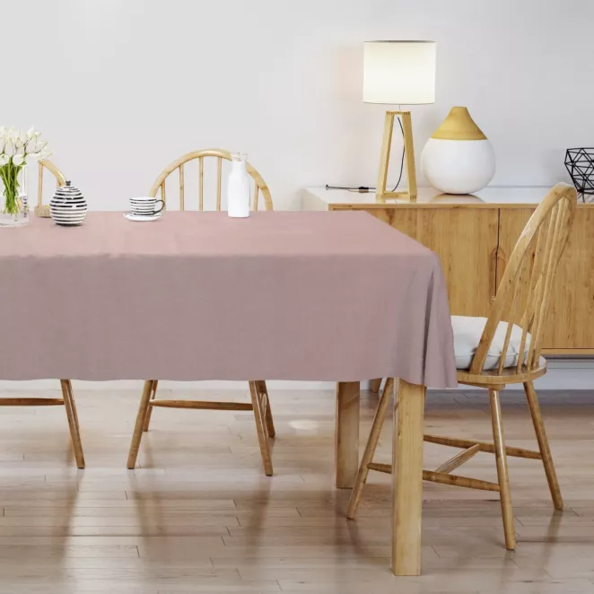 Obrus szyty ENYA pudrowo różowy z miękkiej półmatowej tkaniny welwetowej