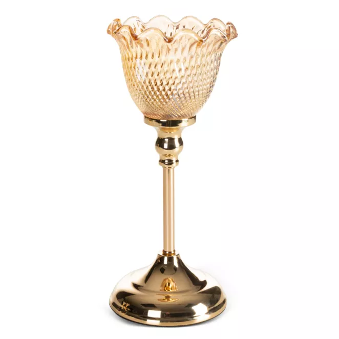 Świecznik dekoracyjny złoty z falowanym ozdobnym kielichem średnica 13x31 cm LUISA Eurofirany
