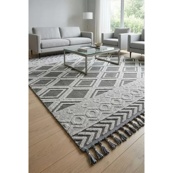 Dywan 80x200 cm jasnoszary, grafitowy zdrobiony trójwymiarową strukturą LINDA4 BOHO  Eurofirany