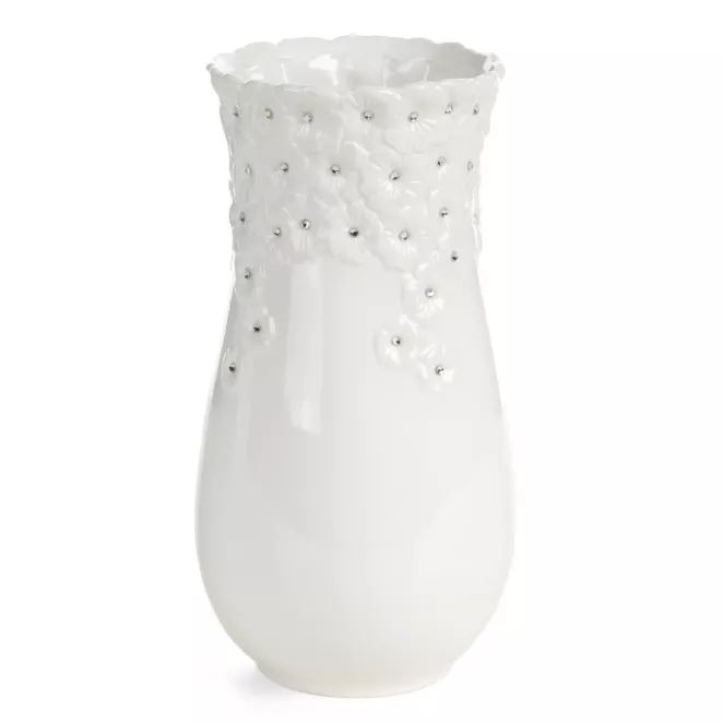 Wazon dekoracyjny biały zdobiony w drobne kwiaty z błyszczącym wykończeniem 14x28 cm ELISA Eurofirany