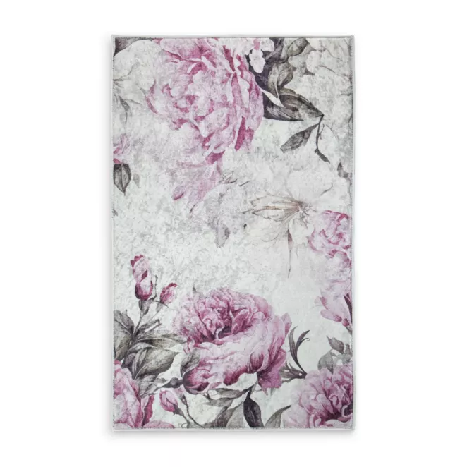 Dywan 50x80 cm różowo, kremowy z motywem kwiatu peonii LOTUS 2 Eurofirany