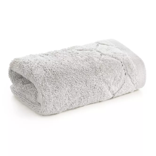 Ręcznik do rąk 30x50 cm bawełniany kolor srebrny z welwetową geometryczną bordiurą 550 g/m2 LUMIA Eurofirany