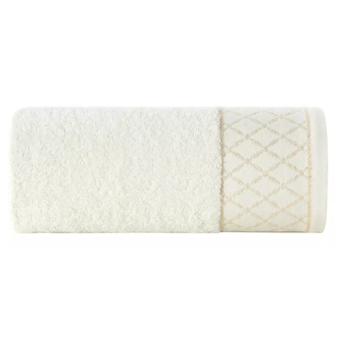 Ręcznik kąpielowy 70x140 cm bawełniany kolor kremowy zdobiony wzorem geometrycznym 500 g/m2 LAYLA Eurofirany