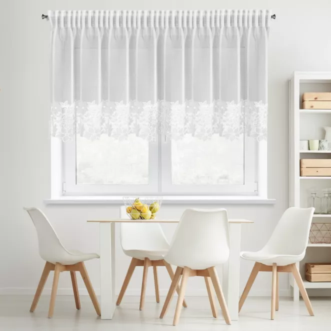 Firana biała z etaminy zdobiona ażurową koronką 200x70 cm, taśma - ARTEMIDA Eurofirany