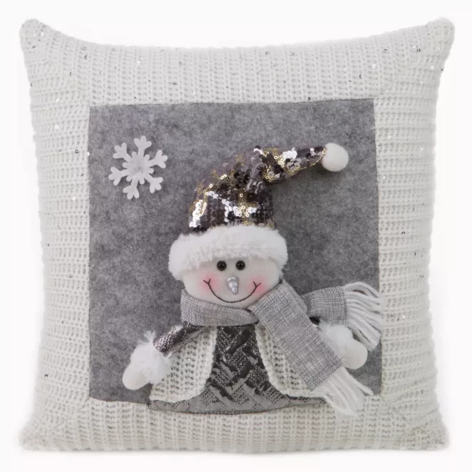 Poszewka na poduszkę 40x40 cm dekoracyjna z bałwankiem biało, popielata KEVIN 2 Eurofirany