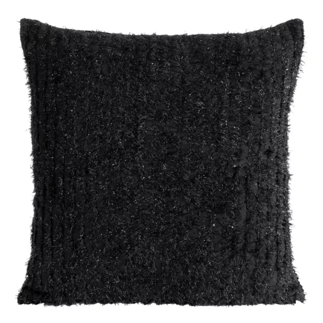 Poszewka na poduszkę 45x45 cm z szyfonowej tkaniny zdobiona moherową nicią czarna SELMA EVA MINGE Eurofirany