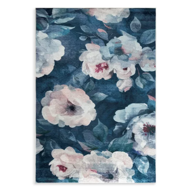 Dywan 160x220 cm ciemnoniebiesko, pudrowy z motywem kwiatu róży LOTUS 5 Eurofirany