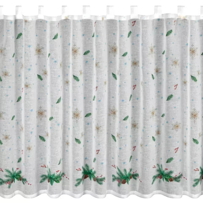 Zazdrostka świąteczna biało, zielona z etaminy z świątecznym motywem 150x90 cm szelki - XMAS 4 Eurofirany