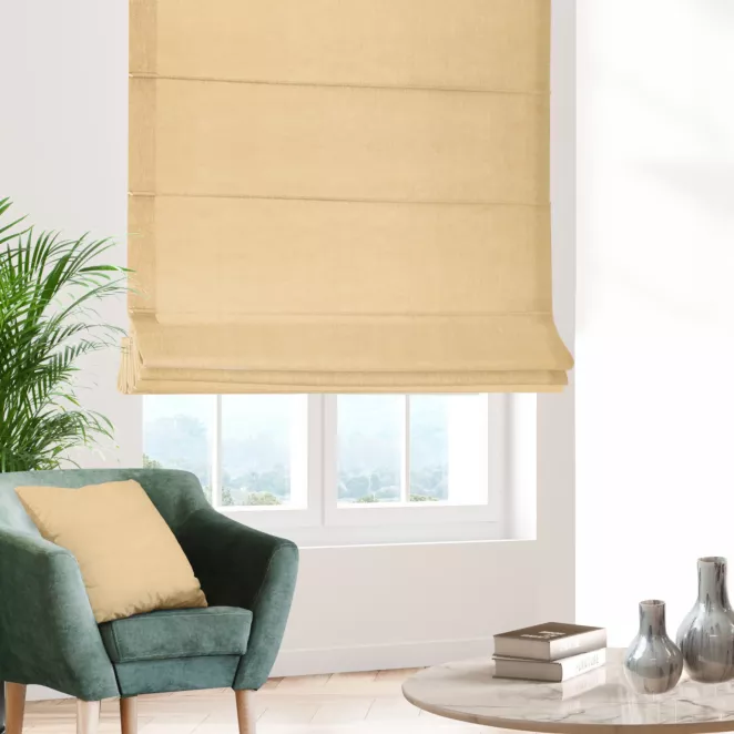 Roleta rzymska ENYA złota z miękkiej półmatowej tkaniny welwetowej