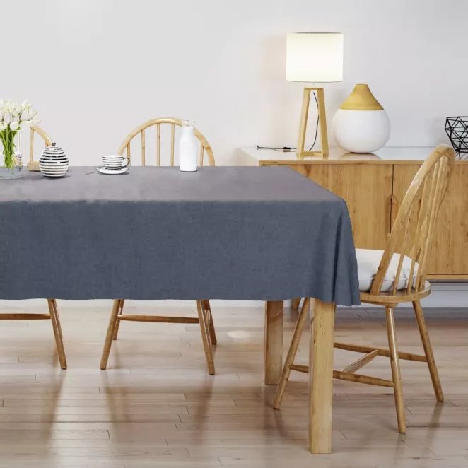 Obrus szyty ciemnoniebieski miękka, szenilowa tkanina o wyraźnym splocie i delikatnym połysku