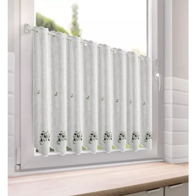 Tkanina firanowa zazdrostka zdobiona haftem gałązki oliwnej Eurofirany