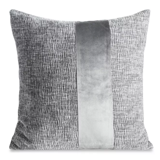 Poszewka na poduszkę 45x45 cm stalowa szenilowa zdobiona pionowym pasem z welwetu CARLA 03 Eurofirany