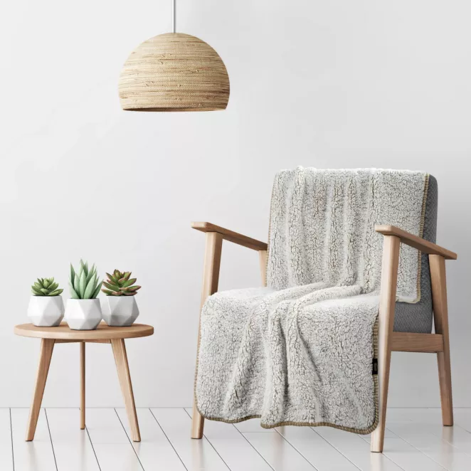 Narzuta, koc bukla na fotel 70x160 cm beżowo, biały z miękkiej tkaniny KOALA EUROFIRANY PREMIUM