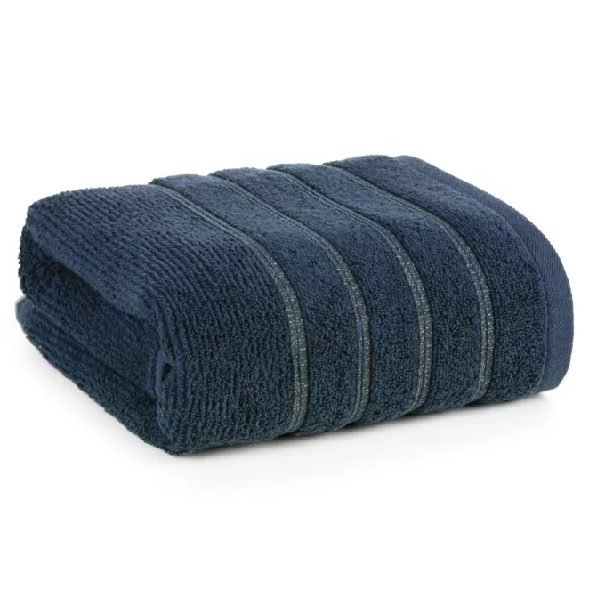 Ręcznik kąpielowy 70x140 cm bawełniany kolor granatowy w błyszczące paseczki AMIRA Eurofirany