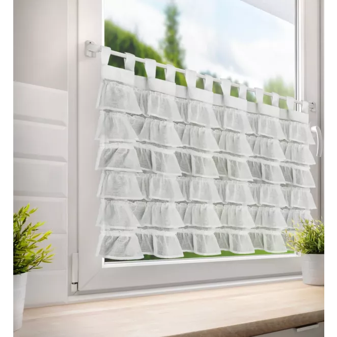 Zazdrostka biała z etaminy zdobiona subtelnymi falbanami 150x70 cm szelki LILIA Eurofirany