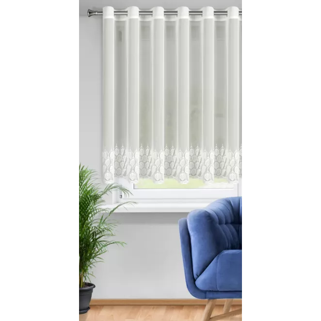 Firana kremowa z drobnej siateczki zdobiona ażurowym haftem 350x150 cm przelotka - NIRA Eurofirany