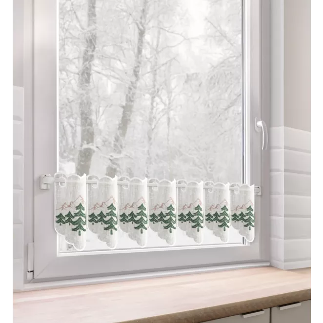 Tkanina firanowa zazdrostka z haftem świątecznym z motywem choinek Eurofirany