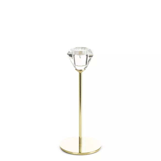 Świecznik dekoracyjny transparentny, złoty z subtelnym kryształem średnica 8x19 cm SALMA  Eurofirany