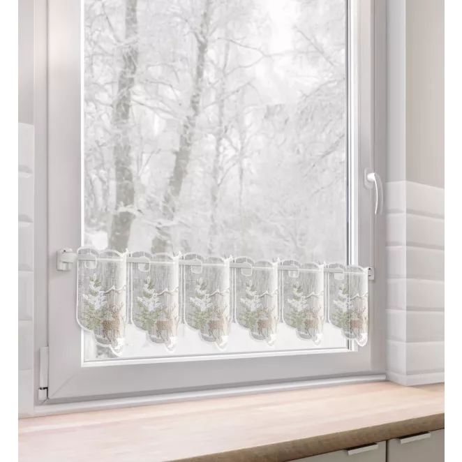 Tkanina firanowa zazdrostka zdobiona świątecznym zimowym haftem Eurofirany