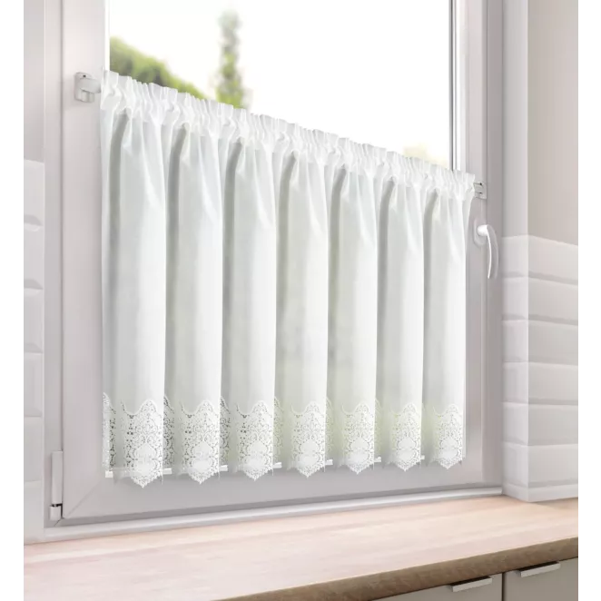 Zazdrostka biała z bawełny zdobiona ażurowym haftem 70x150 cm tunel - SOLA Eurofirany