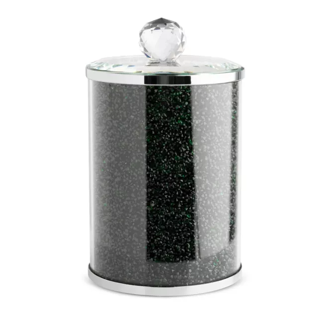 Pojemnik szklany zielono-czarny do przechowywania z kryształkami, w stylu glamour średnica 10x17 cm VENTOSA   Eurofirany