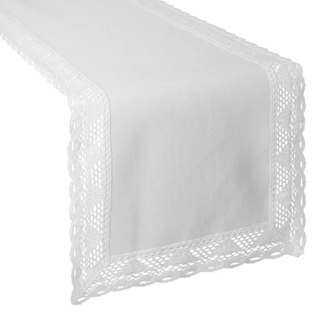 Bieżnik na stół 40x140 cm biały zdobiony koronką - NATALY - Eurofirany