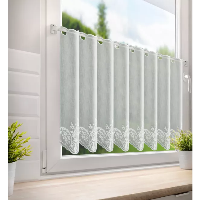 Tkanina firanowa zazdrostka zdobiona haftem w drobne kwiatuszki Eurofirany