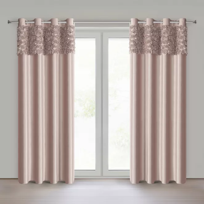 Zasłona pudrowa z welwetu zdobiona aplikacją 3D róż 140x250 cm przelotka - ROSES Eva Minge Eurofirany
