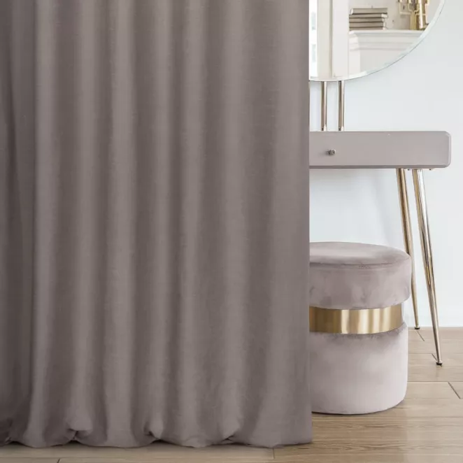 Zasłona szyta na taśmie fala popielata o naturalnym, gęstym splocie w stylu eko