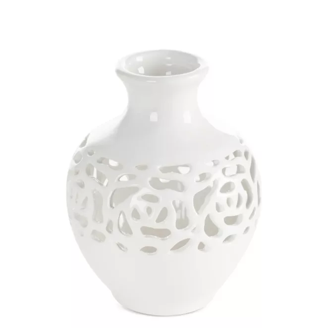 Wazon dekoracyjny biały wykończony ażurowym wzorem 14x18 cm CELIA Eurofirany