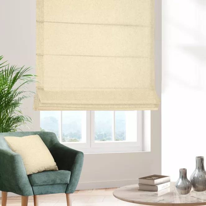 Roleta rzymska kremowa z tkaniny o naturalnym splocie w stylu eko