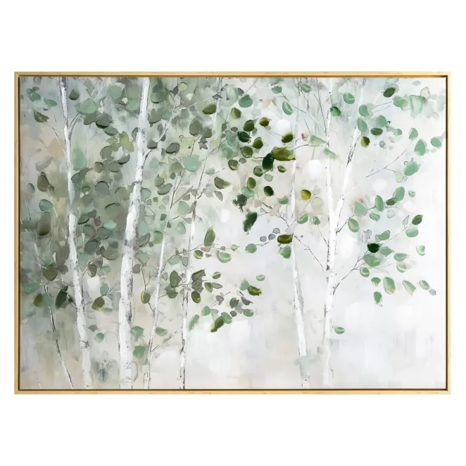 Obraz zielono, biały ręcznie malowane drzewo na płótnie 70x100 cm Eurofirany