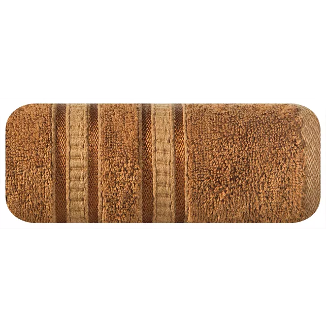 Ręcznik kąpielowy 70x140 cm bambusowy kolor jasnobrązowy zdobiony bordiurą w pasy 500 g/m2 MILA Eurofirany