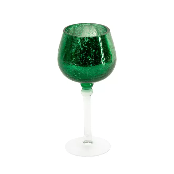 Świecznik dekoracyjny VERRE zielony w kształcie kielicha ze szkła artystycznego Eurofirany