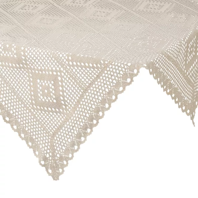 Bieżnik na stół 85x85 cm jasnobeżowy ażurowy OLIVIA w stylu boho Eurofirany