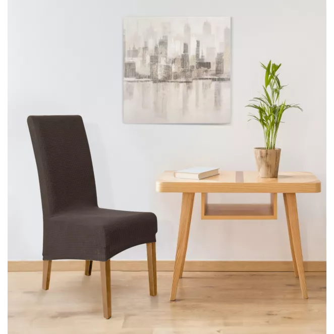 Pokrowiec na krzesło wodoodporne z wytłaczanym wzorem kratki brązowy DESIGN 91