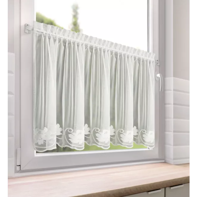 Zazdrostka biała z drobnej siateczki zdobiona subtelnym haftem 70x150 cm taśma - LETI Eurofirany