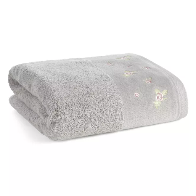 Ręcznik kąpielowy 50x90 cm bawełniany kolor stalowy zdobiony welurową bordiura i haftem DALIA Eurofirany