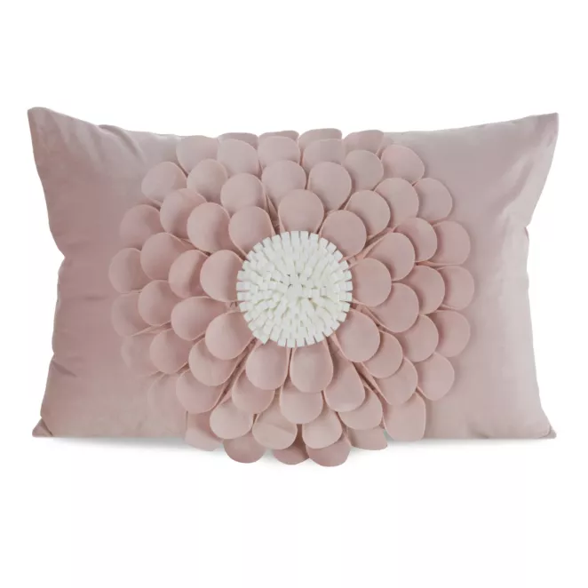 Poszewka na poduszkę 30 x 50 cm z welwetu kolor pudrowy zdobiona kwiatem 3D FLORES 2 Eurofirany
