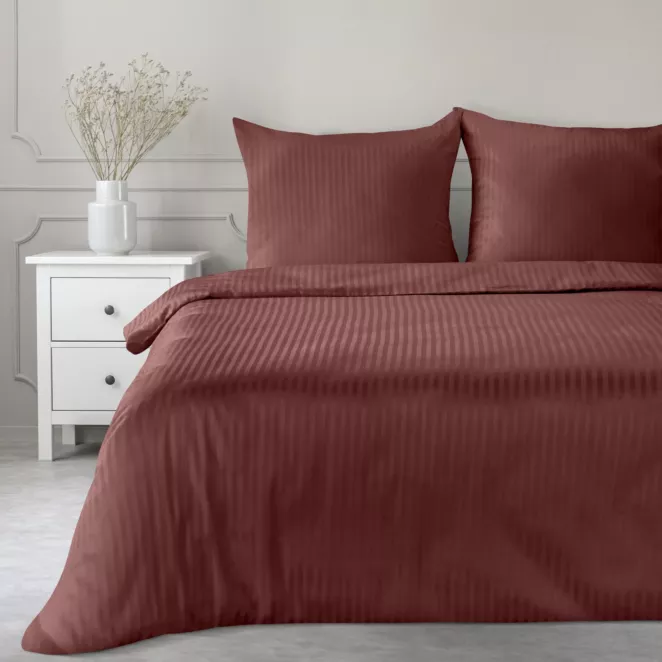 Pościel 160x200 cm satyna bawełniana kolor burgundowy w drobne prążki VERA Eurofirany