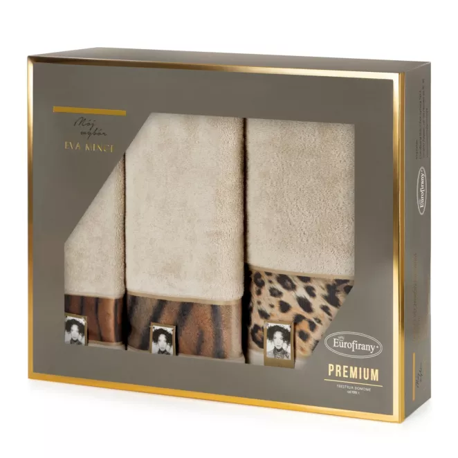 Zestaw ręczników bawełnianych 3 szt kolor beżowy ,czarny 500 g/m2 Eva Minge 23 Eurofirany