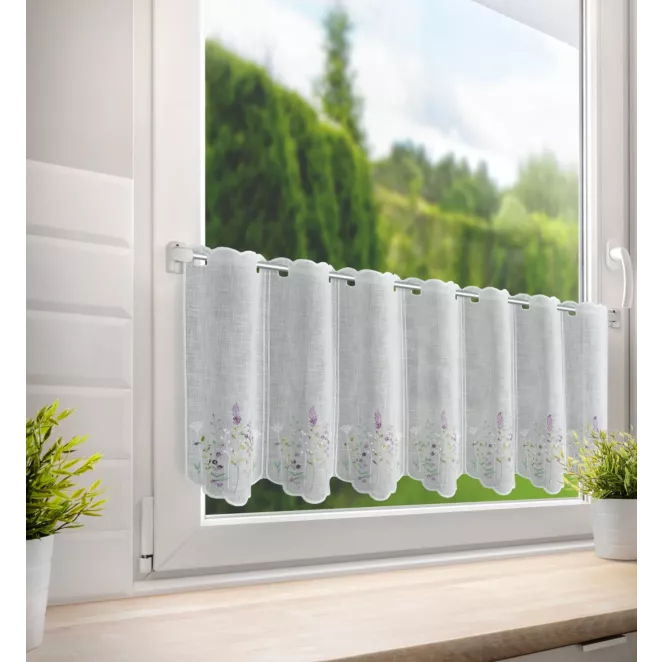 Tkanina firanowa zazdrostka zdobiona haftem polnych kwiatów Eurofirany