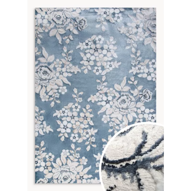 Dywan 60x100 cm niebiesko, kremowy z motywem kwiatów IMPRESIVE 1 Eurofirany