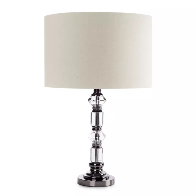 Lampa stołowa beżowa SANDI zdobiona szklanymi kryształkami oraz matowym abażurem Eurofirany