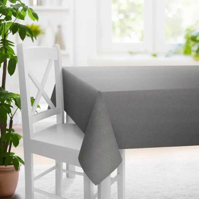 Obrus na wymiar popielaty z tkaniny typu dimout o średnim stopniu zaciemnienia