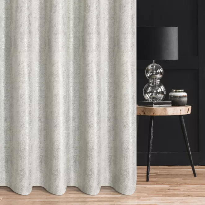 Zasłona szyta na taśmie fala naturalno srebrna tkanina o naturalnym splocie z delikatnym połyskiem